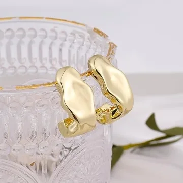 Trendy Chunky Gold Geometric Earrings Handmade Jewelry