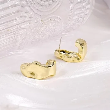 Trendy Chunky Gold Geometric Earrings Handmade Jewelry