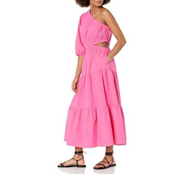 The Drop Women's April One Shoulder Cut-Out Tiered Midi Dress, Rose Pink, S