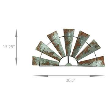 Special T Imports 30-Inch Long Rustic Distressed Gray Metal Half-Windmill Country Farmhouse Wall Sculpture Art Decoration - Easy Mounting - Vintage Galvanized Home Decor