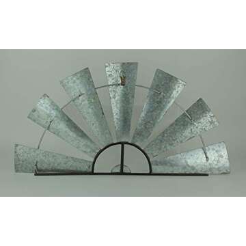 Special T Imports 30-Inch Long Rustic Distressed Gray Metal Half-Windmill Country Farmhouse Wall Sculpture Art Decoration - Easy Mounting - Vintage Galvanized Home Decor