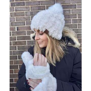 Funky Junque Women's Ivory Faux Fur Fingerless Gloves