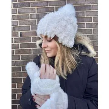 Funky Junque Women's Ivory Faux Fur Fingerless Gloves