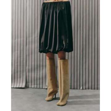 Women's Knee High Boots Nude Suede Wide Calf Stiletto Long Boots Pull On High Heel Riding Boots Fahion Dress Fall Tall Boots