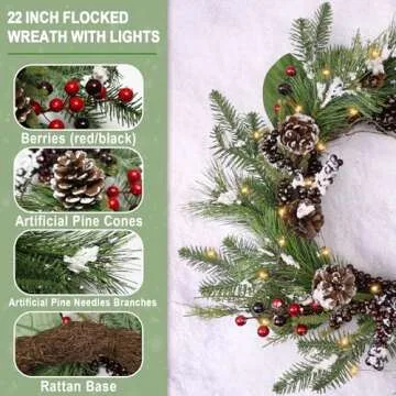 22 Inch Christmas Wreaths with Lights for Home