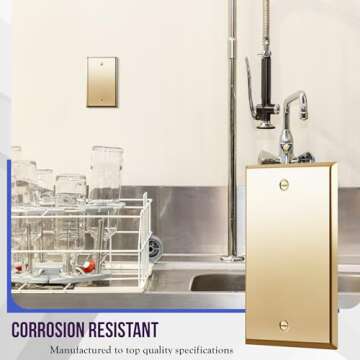 ENERLITES Blank Device Metal Wall Plate, Stainless Steel 201, Corrosion Resistant, Size 1-Gang 4.50" x 2.76", 7701-PB, Polished Brass