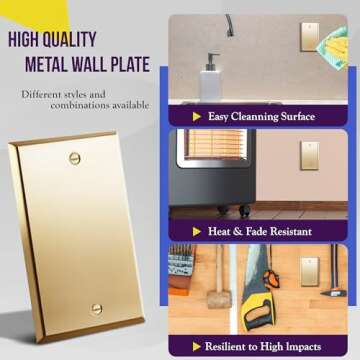 ENERLITES Blank Device Metal Wall Plate, Stainless Steel 201, Corrosion Resistant, Size 1-Gang 4.50" x 2.76", 7701-PB, Polished Brass