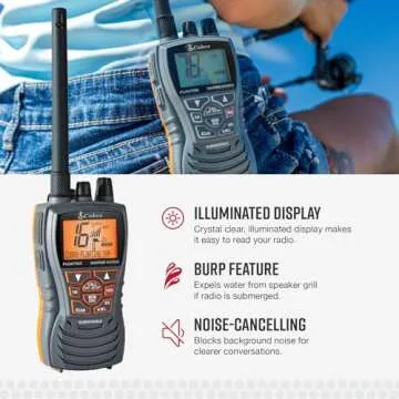 Cobra MR HH350 FLT Handheld Floating VHF Radio - 6 Watt, Submersible, Noise Cancelling Mic, Backlit LCD Display, NOAA Weather, and Memory Scan, Grey