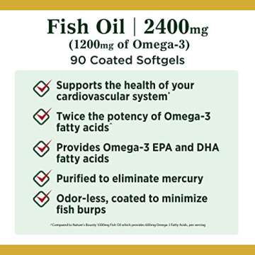 Nature's Bounty Fish Oil, Supports Heart Health, 2400mg, Coated Softgels, 90 Ct.
