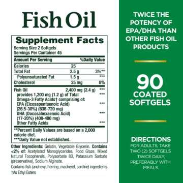 Nature's Bounty Fish Oil, Supports Heart Health, 2400mg, Coated Softgels, 90 Ct.