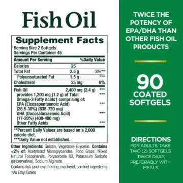 Nature's Bounty Fish Oil, Supports Heart Health, 2400mg, Coated Softgels, 90 Ct.