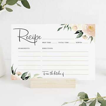Bliss Collections Recipe Cards, Pack of 50 Double-Sided Blush Floral 4 x 6 Cards for Family Recipes,...