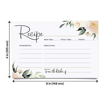 Bliss Collections Recipe Cards, Pack of 50 Double-Sided Blush Floral 4 x 6 Cards for Family Recipes, Wedding Showers, Bridal Showers, Baby Showers, Housewarming Gifts, Celebrations, Made in the USA
