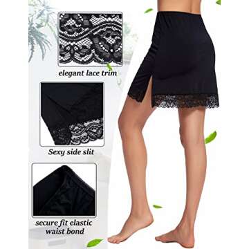 Avidlove Half Slips for Women Underskirt Short Lace Trim Above Knee Half Slip Black