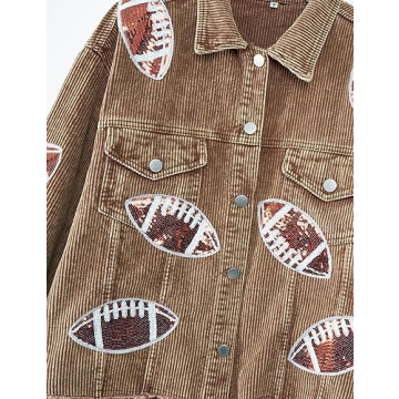 Happlan Women's Cropped Corduroy Football Jacket for Fans