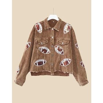 Happlan Women's Cropped Corduroy Football Jacket for Fans