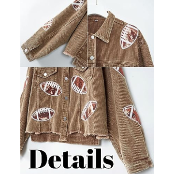 Happlan Women's Cropped Corduroy Football Jacket for Fans