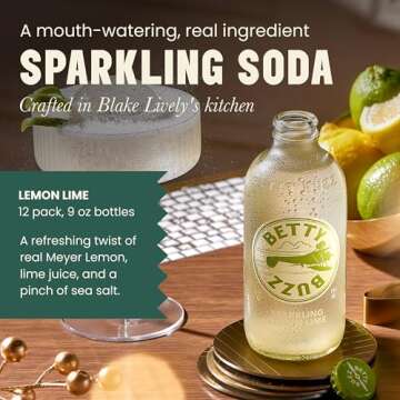Betty Buzz Sparkling Lemon Lime Premium Sparkling Soda by Blake Lively (12 pack) | Natural Flavors &...