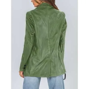 Pepochic Womens Oversized Leather Jacket Long Sleeve Faux Leather Blazer Lapel Button Down Leather Shacket Coat with Pockets