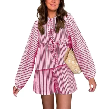 Bankeng Women Y2K Tie Front 2 Piece Shorts Set - Stylish Plaid Lounge Set for Summer