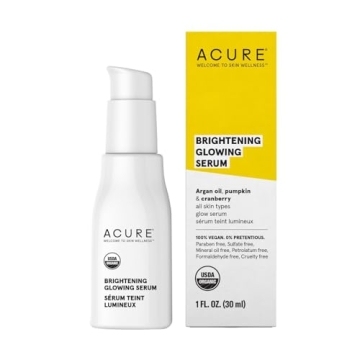 Acure Brightening Glowing Serum - Revitalize & Hydrate Face & Neck - Argan Oil, Pumpkin & Cranberry ...