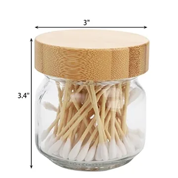Suwimut Glass Qtip Holder Bamboo Lid Stylish Functional
