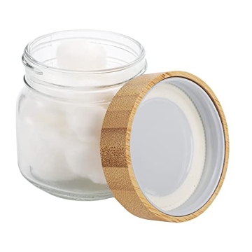Suwimut Glass Qtip Holder Bamboo Lid Stylish Functional