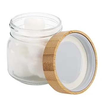 Suwimut Glass Qtip Holder Bamboo Lid Stylish Functional