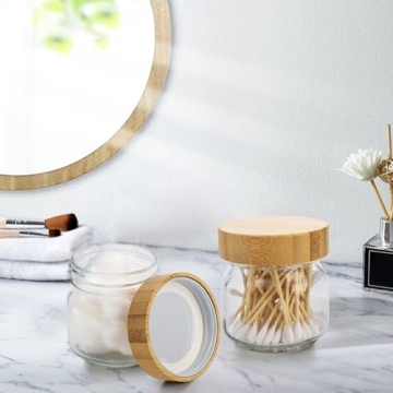 Suwimut Glass Qtip Holder Bamboo Lid Stylish Functional