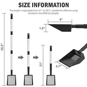 PUPTECK Metal Cat Litter Scoop - Long Handle Adjustable Kitty Litter Scooper with Deep Shovel, Stain...