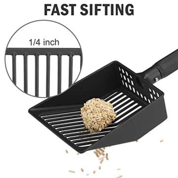 PUPTECK Metal Cat Litter Scoop - Long Handle Adjustable Kitty Litter Scooper with Deep Shovel, Stainless Steel & Non-Stick Cat Litter Sifter, Chicken Coop Accessories