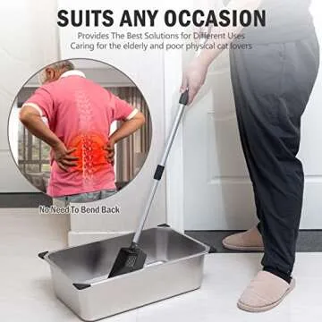 PUPTECK Metal Cat Litter Scoop - Long Handle Adjustable Kitty Litter Scooper with Deep Shovel, Stainless Steel & Non-Stick Cat Litter Sifter, Chicken Coop Accessories