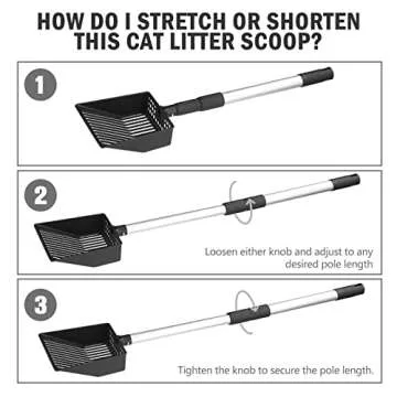 PUPTECK Metal Cat Litter Scoop - Long Handle Adjustable Kitty Litter Scooper with Deep Shovel, Stainless Steel & Non-Stick Cat Litter Sifter, Chicken Coop Accessories