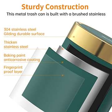 Mini Trash Can with Lid, Desktop Small Trash Can Recycling Bin Cute Metal Garbage Can for Tabletop Countertop Use,Stainless Steel 0.4 Gallon/1.5 Liter Waste Bin for Office Parlor Bedroom,Dark Green