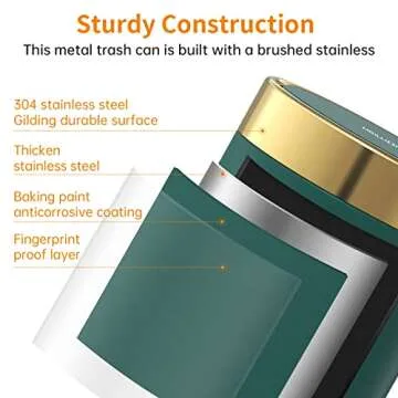 Mini Trash Can with Lid, Desktop Small Trash Can Recycling Bin Cute Metal Garbage Can for Tabletop Countertop Use,Stainless Steel 0.4 Gallon/1.5 Liter Waste Bin for Office Parlor Bedroom,Dark Green