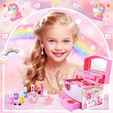 Toys for Girls,Kids-Makeup-Kit for-Girl-Toys for 3 4 5 6 7 8 9 10 11 12 Year Old Girls,Washable Prin...