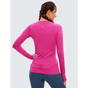 CRZ YOGA Women's Seamless Athletic Long Sleeves Sports Running Shirt Breathable Gym Workout Top Hibiscus Purple Medium