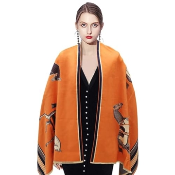 EXTREE Scarfs for Women Pashmina Silky Shawl Wrap for Evening Dressing Horse Scarf Blanket Open Front Poncho Cape