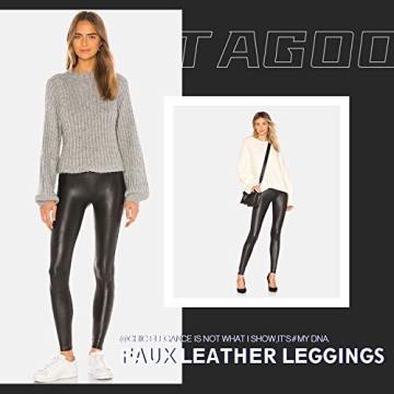 Tagoo Faux Leather Leggings for Women Tummy Control