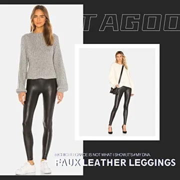 Tagoo Faux Leather Leggings for Women Tummy Control