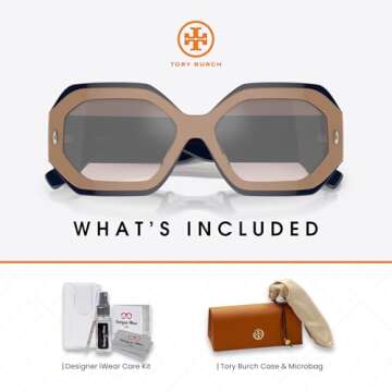 Tory Burch TY7192U 19396I 55MM Navy Beige/Clear Gradient Grey Mirror Silver Hexagonal Sunglasses for...