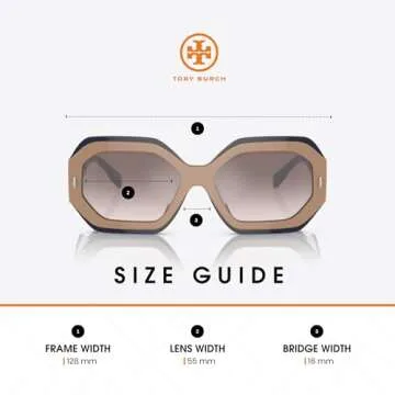 Tory Burch TY7192U 19396I 55MM Navy Beige/Clear Gradient Grey Mirror Silver Hexagonal Sunglasses for Women + BUNDLE With Deisgner iWear Complimentary Eyewear Kit