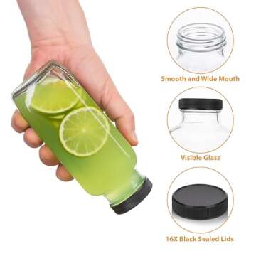 umud Juice Bottles with Lids, 16 Oz - Set of 8 - Clear Glass Jars with Caps - Reusable Empty Drink Containers for Juicing, Smoothies, Water, Milk, Kombucha Storage, Wellness Shots and More (8)