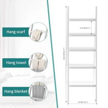 WTZ Blanket Ladder, 5-Layer Towel Racks, Blanket Holder with Anti-Slip Construction Home Decor, Decorative Blanket, Quilt, Towel, Scarf Ladder Shelves for Livingroom, Bedroom, Bathroom, White