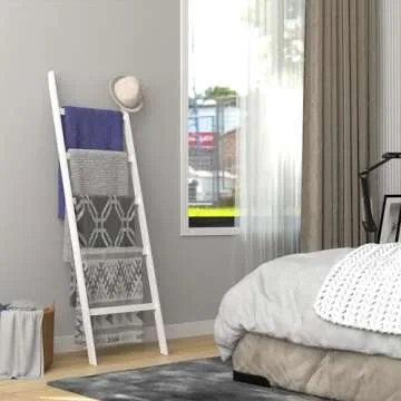 WTZ Blanket Ladder, 5-Layer Towel Racks, Blanket Holder with Anti-Slip Construction Home Decor, Decorative Blanket, Quilt, Towel, Scarf Ladder Shelves for Livingroom, Bedroom, Bathroom, White