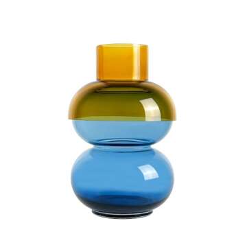 Cloudnola Reversible Large Glass Flower Vase and Bud Vase, Blue and Yellow, 12" Height x 8.1" Dia, H...