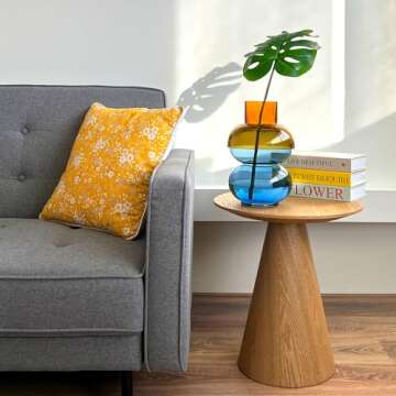 Cloudnola Reversible Large Glass Flower Vase and Bud Vase, Blue and Yellow, 12" Height x 8.1" Dia, Home, Wedding, and Event Decor