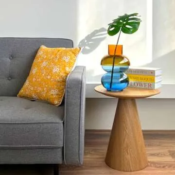 Cloudnola Reversible Large Glass Flower Vase and Bud Vase, Blue and Yellow, 12" Height x 8.1" Dia, Home, Wedding, and Event Decor