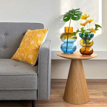 Cloudnola Reversible Large Glass Flower Vase and Bud Vase, Blue and Yellow, 12" Height x 8.1" Dia, Home, Wedding, and Event Decor