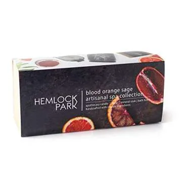 Hemlock Park Blood Orange Sage Artisanal Spa Gift Box | Apothecary Candle, Shea Butter Soap, Bath Bomb, Mineral Salt Bath Soak | Handcrafted with Plant Based Ingredients